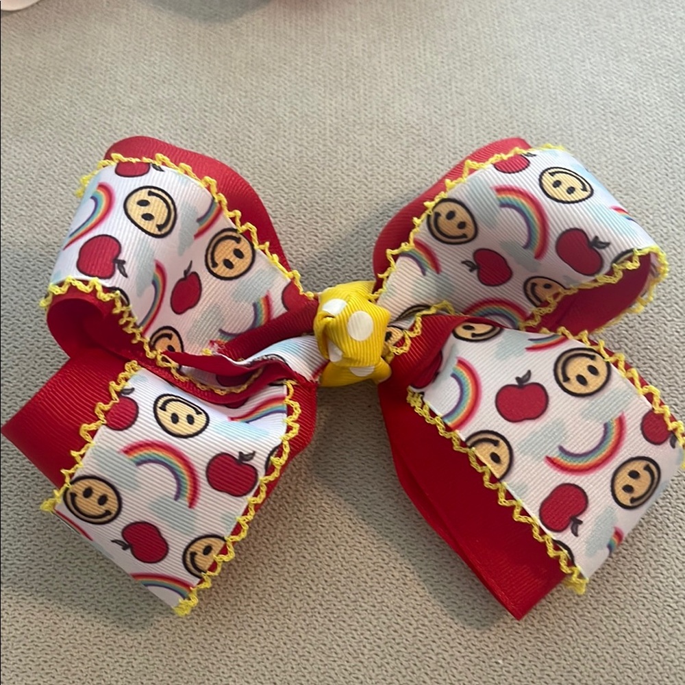 Red Emoji and Rainbow Hair Bow